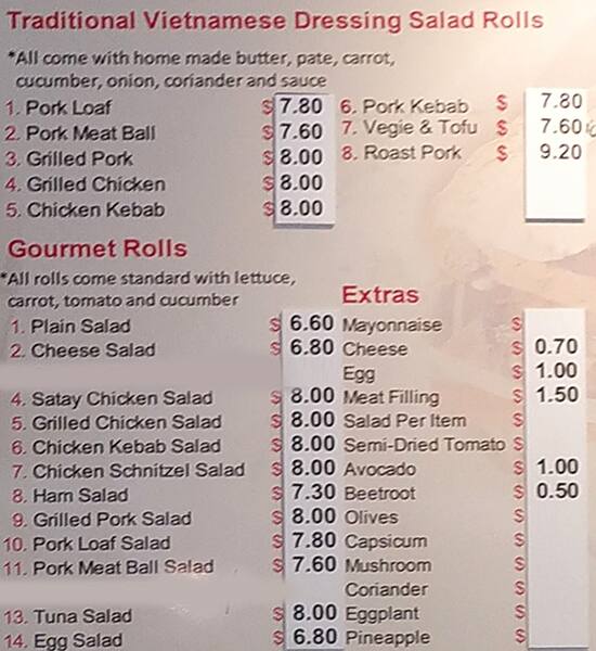 Menu at Nguyen Pho & Banh Mi restaurant, Docklands