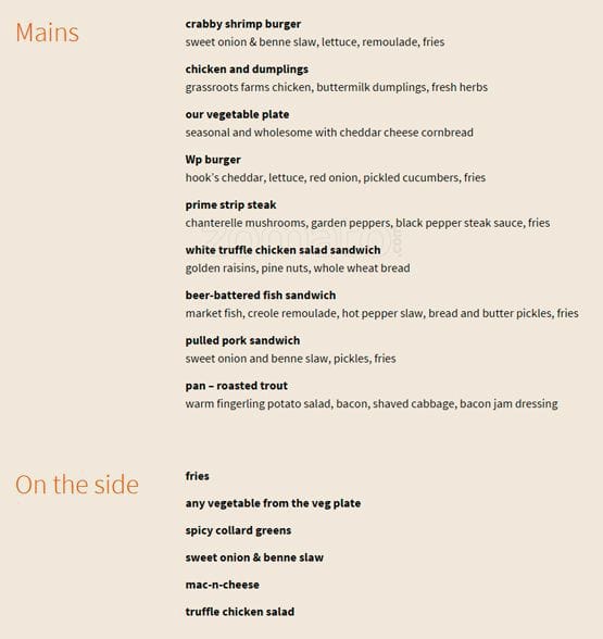 Menu at Watershed restaurant, Atlanta, Peachtree Rd NW