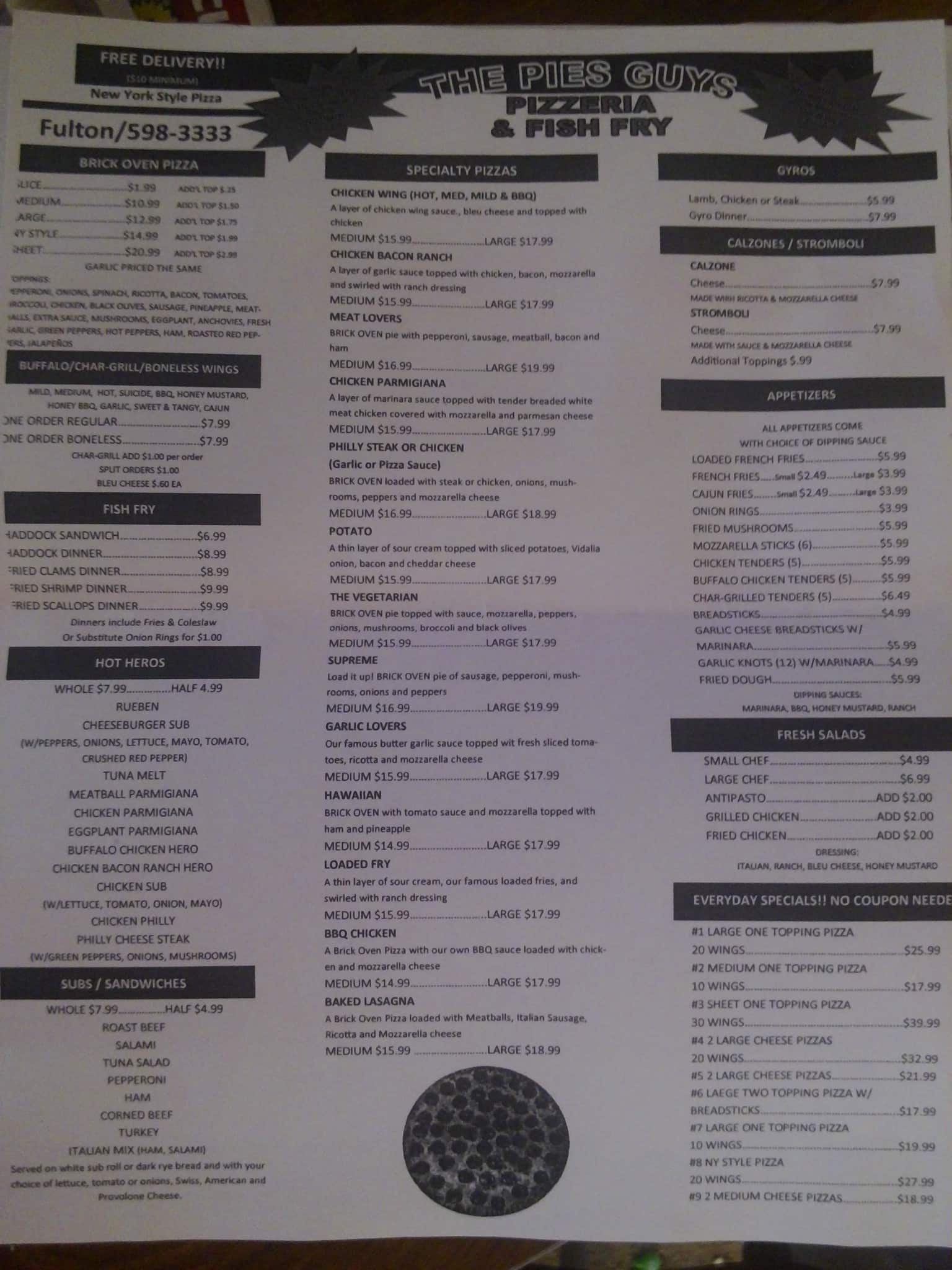 The Pies Guys II Menu, Menu for The Pies Guys II, Fulton, Syracuse