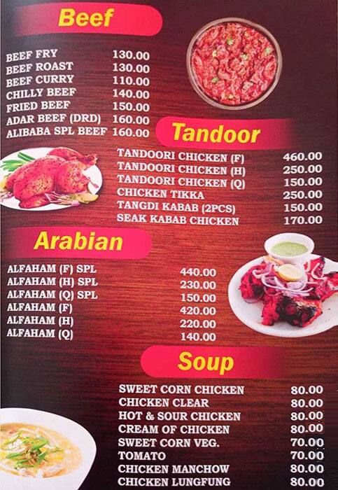 Menu At Ali Baba Restaurant Chalakudy