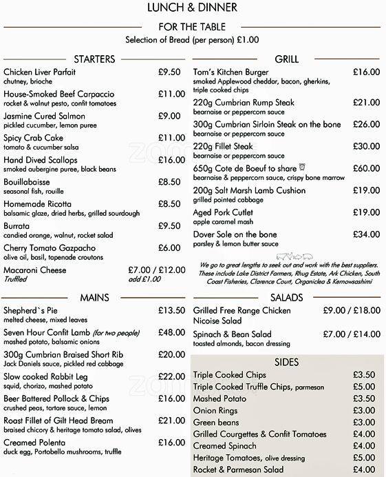 Tom's Kitchen Menu, Menu for Tom's Kitchen, Strand, London Zomato UK