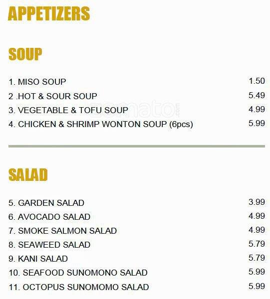 Sushi Rock Menu, Menu for Sushi Rock, Yonge & Eglinton, Toronto