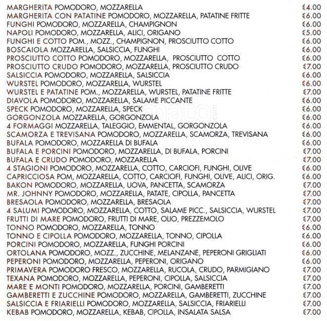 Menu di Pizzeria Mr Johnny 