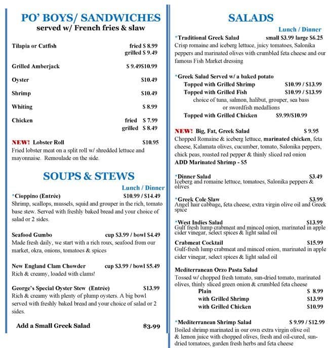 Menu at The Fish Market restaurant, Birmingham