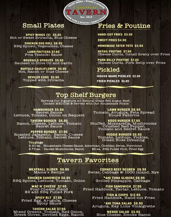 Menu at Copperhead Tavern pub & bar, Indialantic