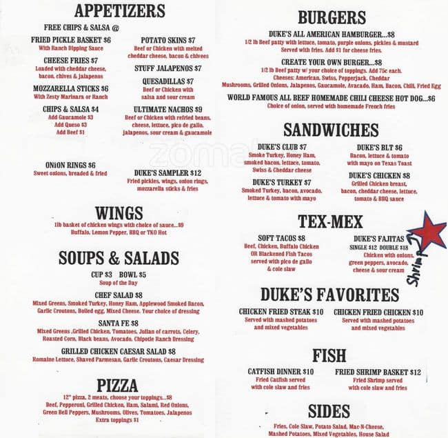 Duke's Icehouse Menu, Menu for Duke's Icehouse, Addison, Addison