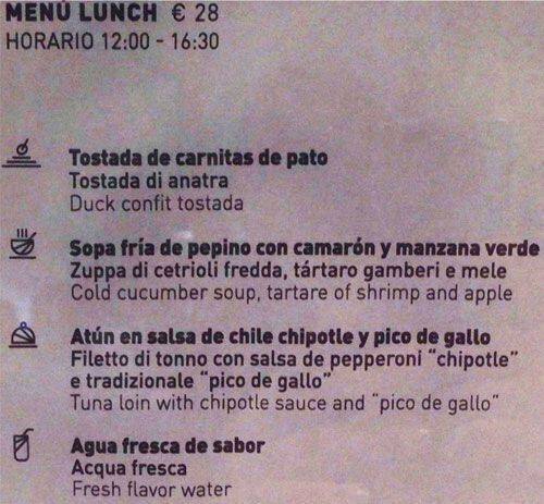 Menu di Bésame Mucho Expo 