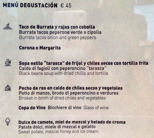 Menu di Bésame Mucho Expo 