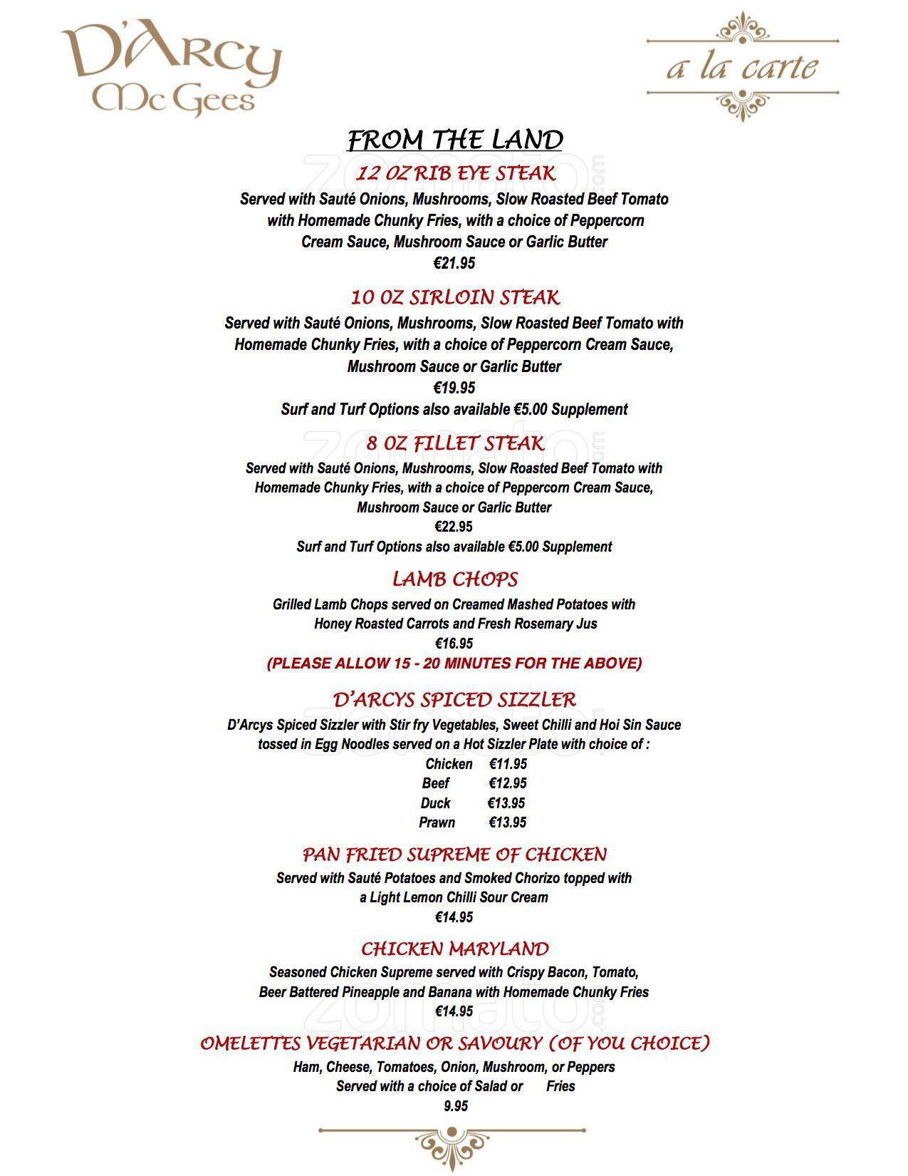 Menu at Darcy McGees pub & bar, Arklow