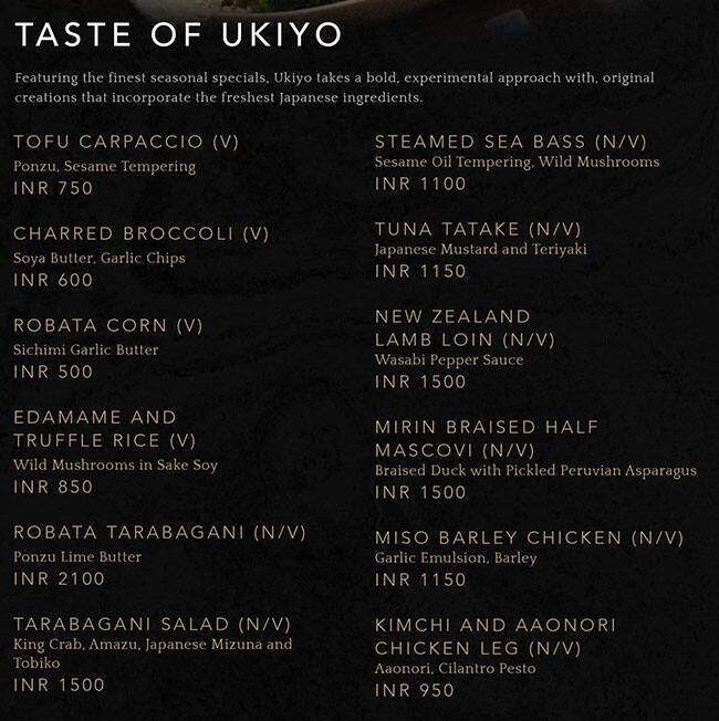 Menu of Ukiyo The RitzCarlton, Yerawada, Pune