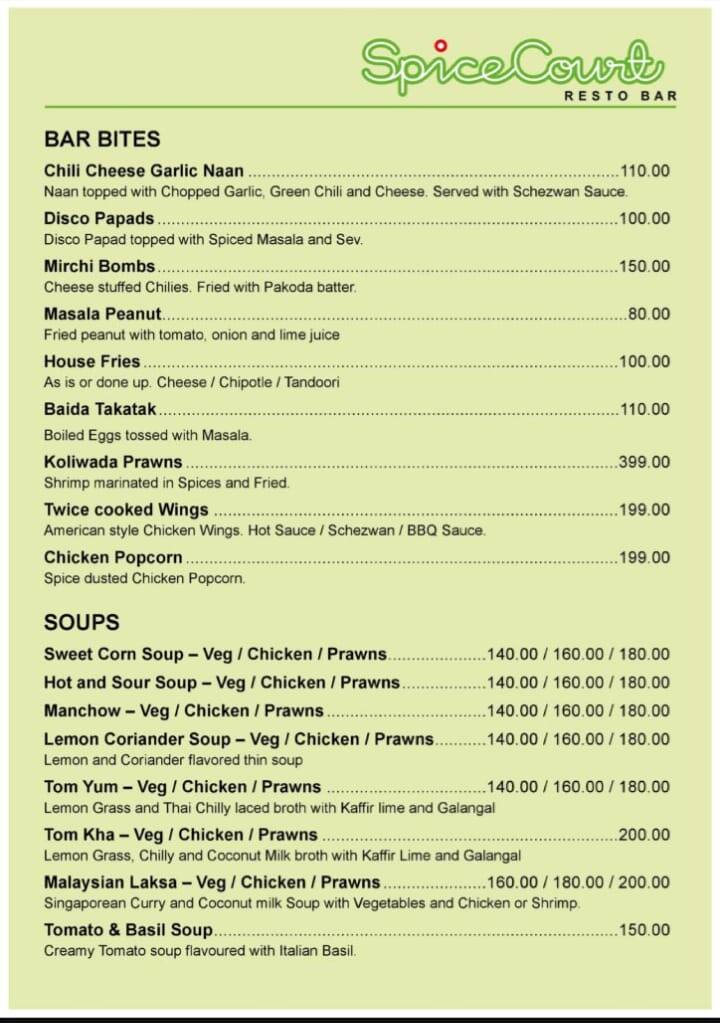 Menu at Spicecourt Restaurant and Bar, Pune