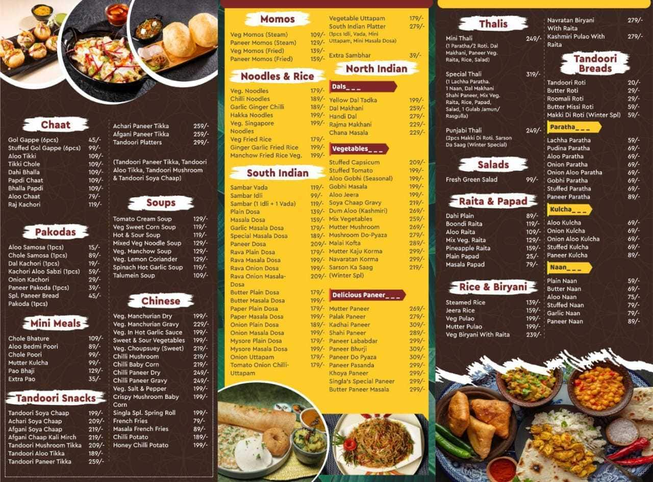 Menu of Singla’s Sweets Bakery & Restaurant, IP Extension, New Delhi