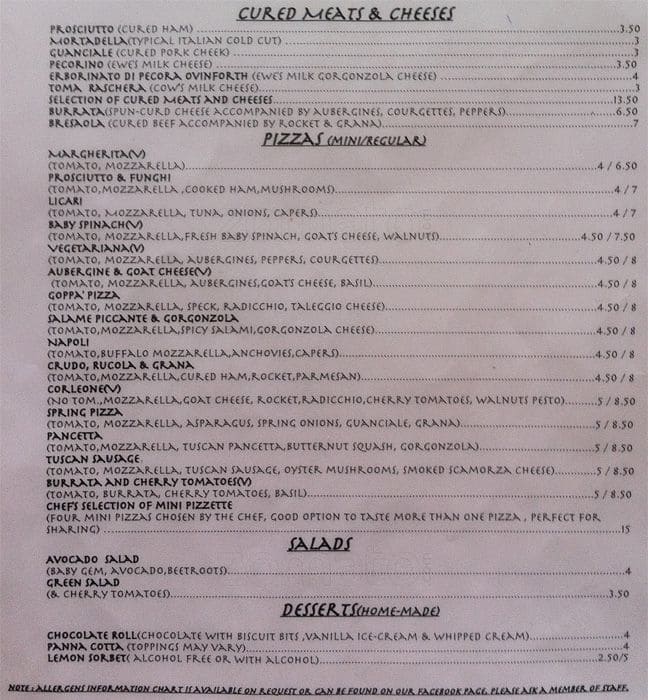 Carta de Goppa' Restaurant&Pizzeria