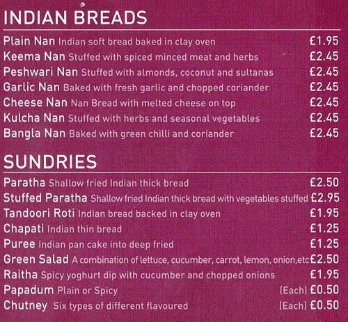 Prem Indian Restaurant menu