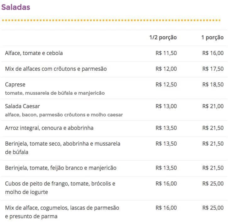 Conexão Arte cardápio