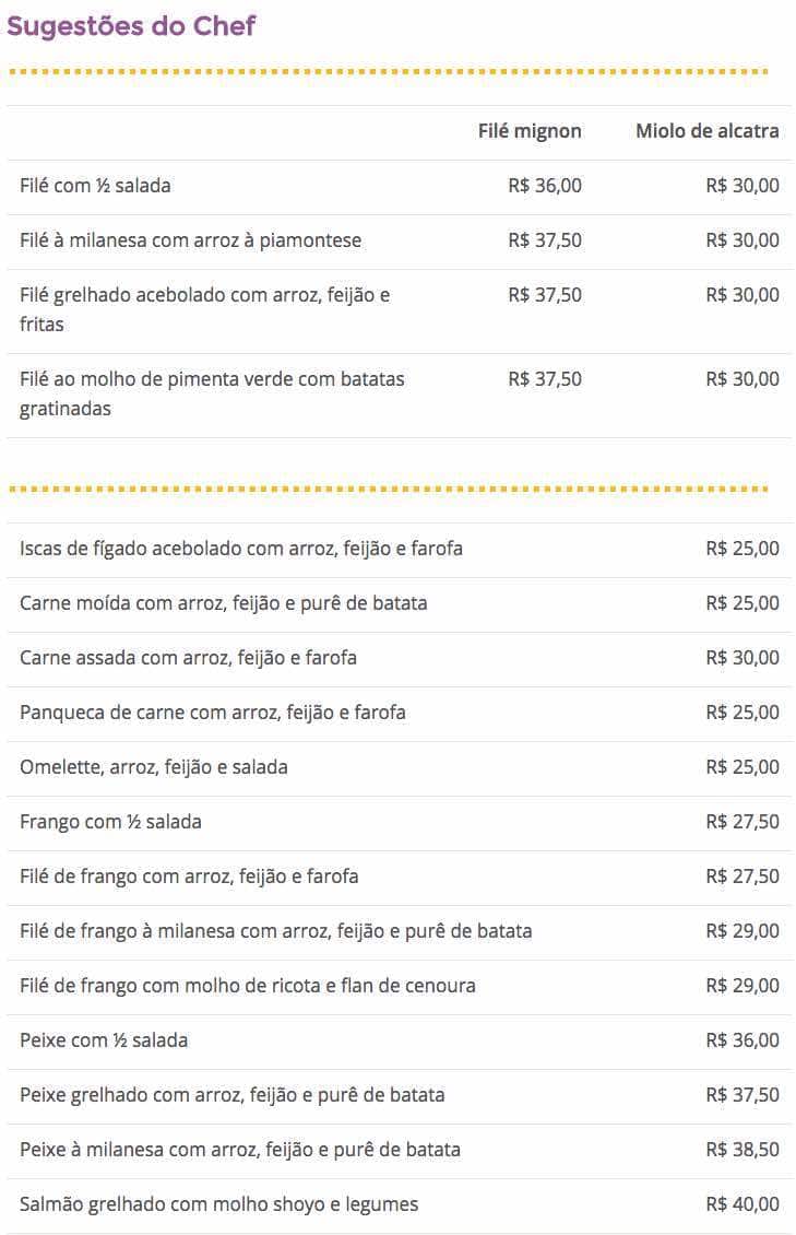 Conexão Arte cardápio