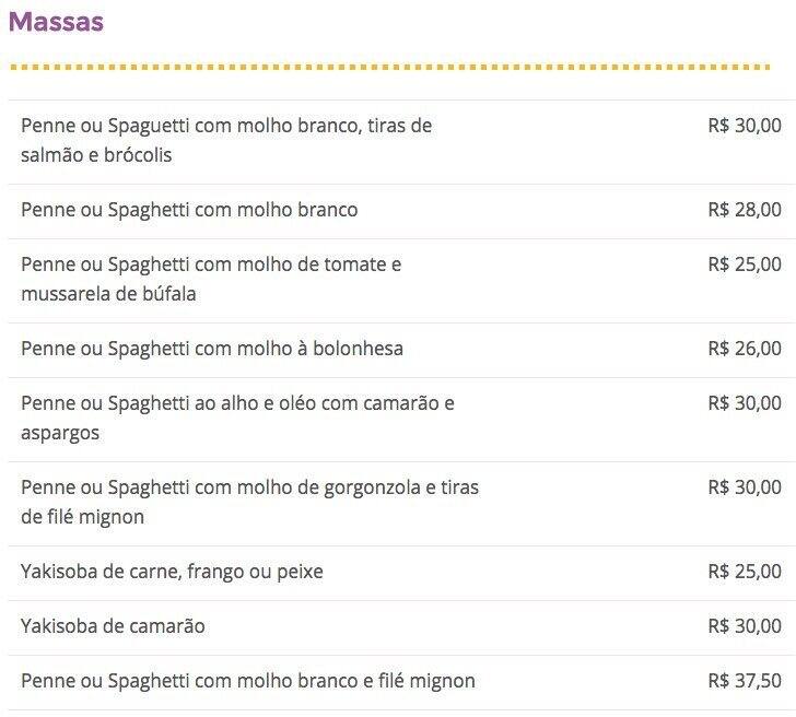 Conexão Arte cardápio