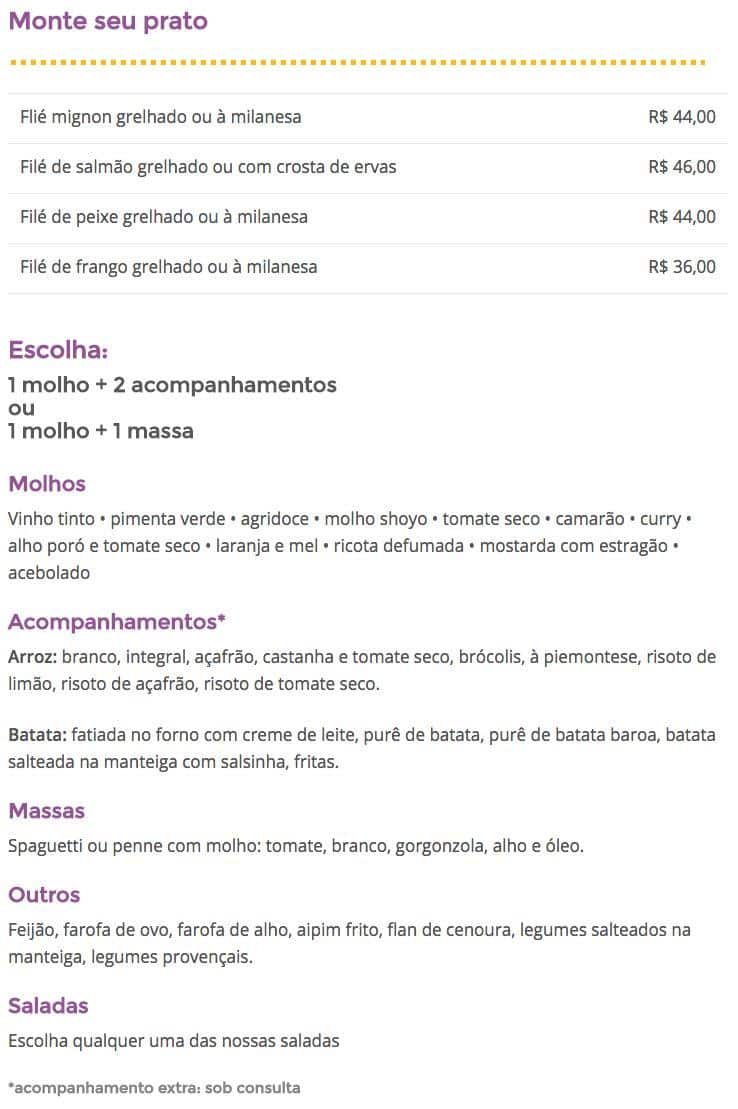 Conexão Arte cardápio