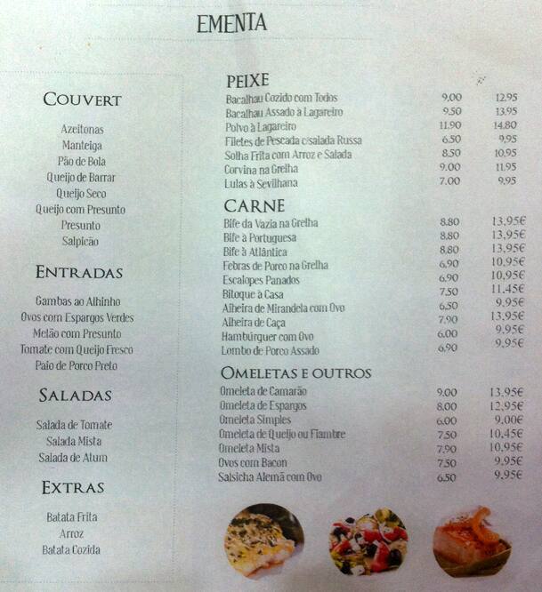Pastelaria Menu Menu em Pastelaria Atlantica pub & Bar, Lisboa