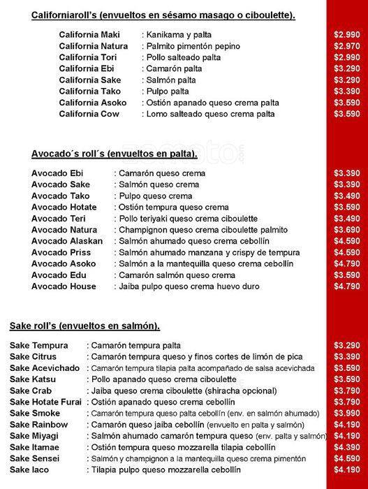 Asoko Sushi Menu Menu For Asoko Sushi Penalolen Santiago