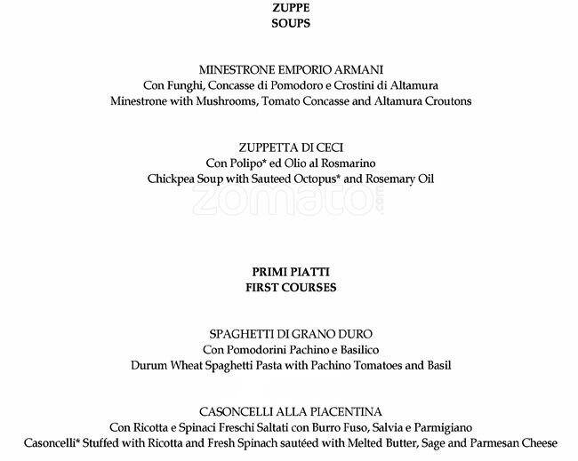 emporio armani caffe menu