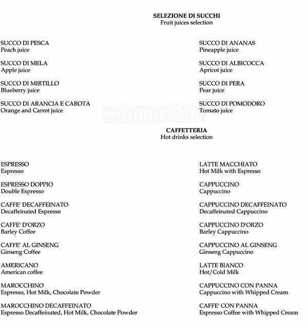 armani cafe menu