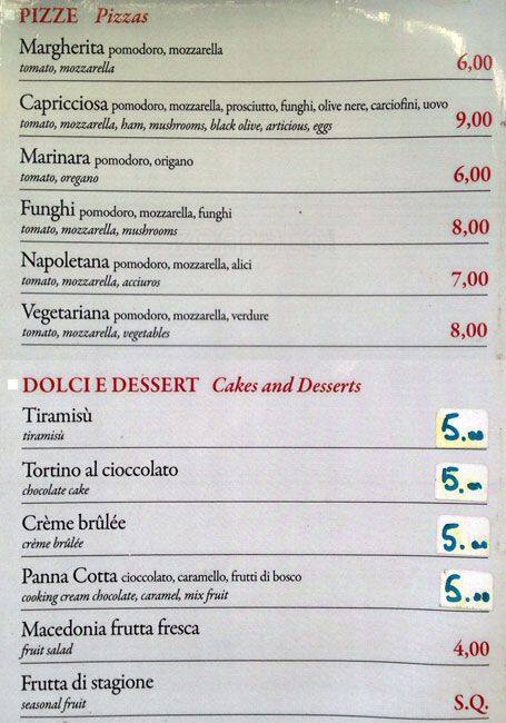 Carta de La Locanda Ristorante Pizzeria