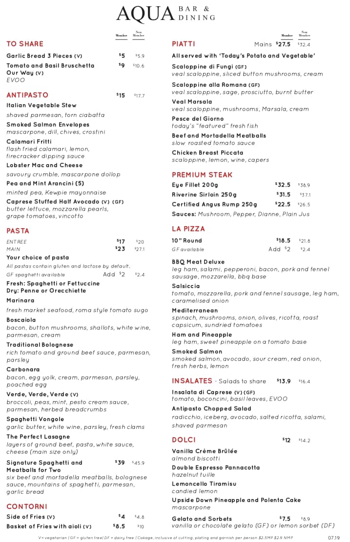 Carta del pub y bar Dee Why RSL, Dee Why, 932 Pittwater Rd