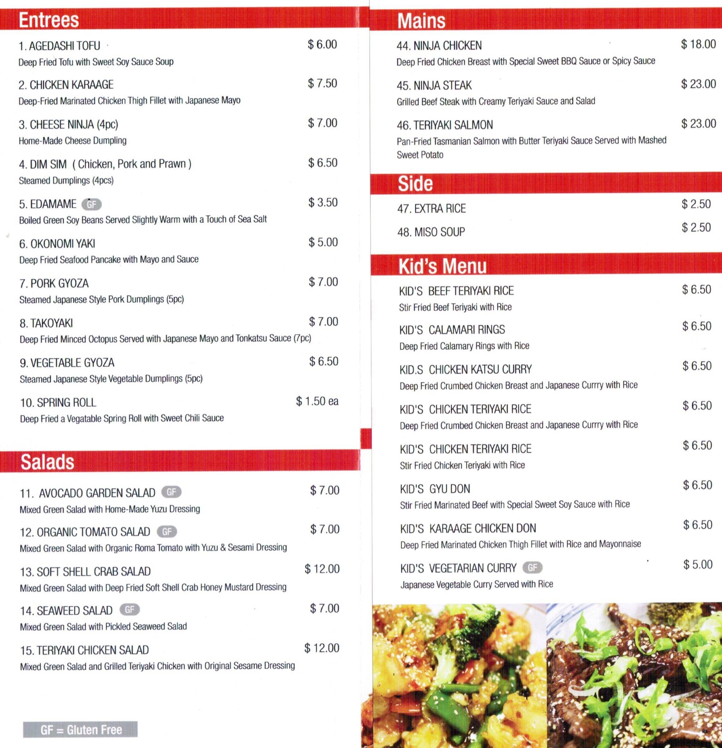 Ninja Japanese Restaurant Menu Urbanspoon/Zomato