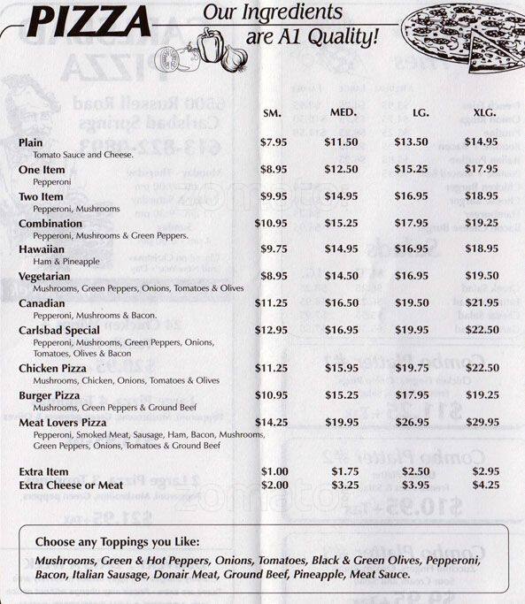 Menu at Carlsbad Pizza pizzeria, Ottawa