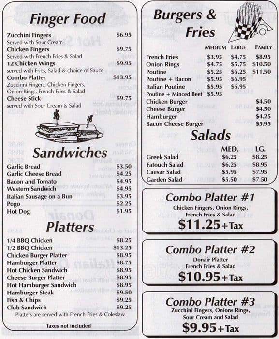 Menu at Carlsbad Pizza pizzeria, Ottawa