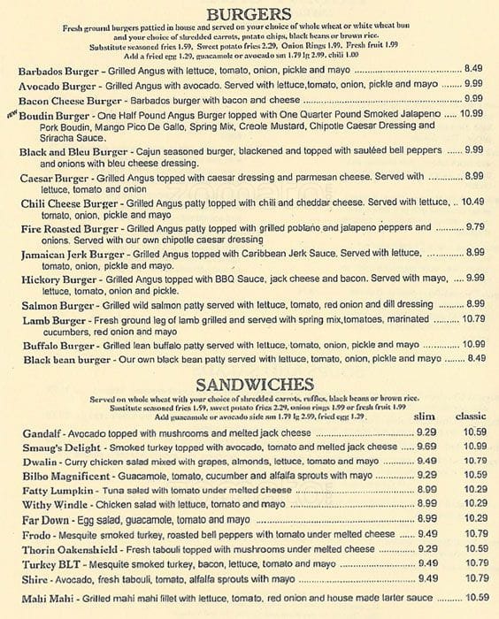 Menu at Hobbit Cafe, Houston