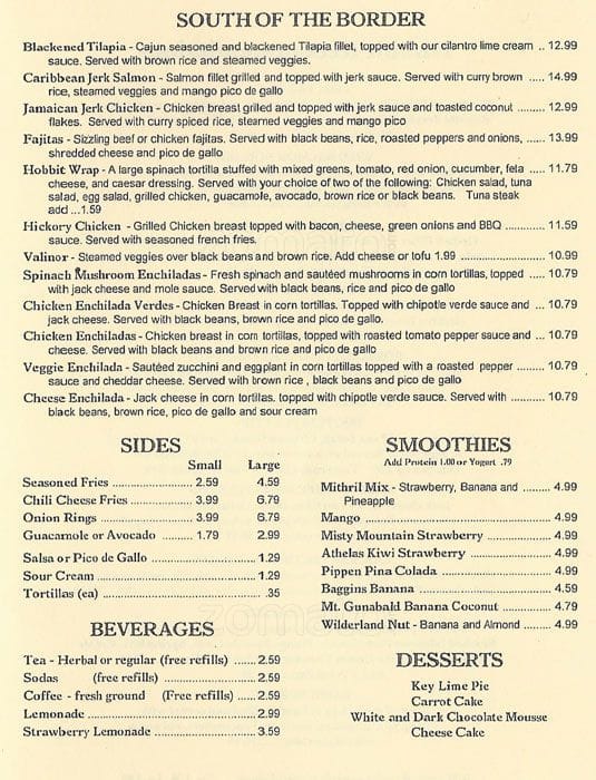 Menu at Hobbit Cafe, Houston