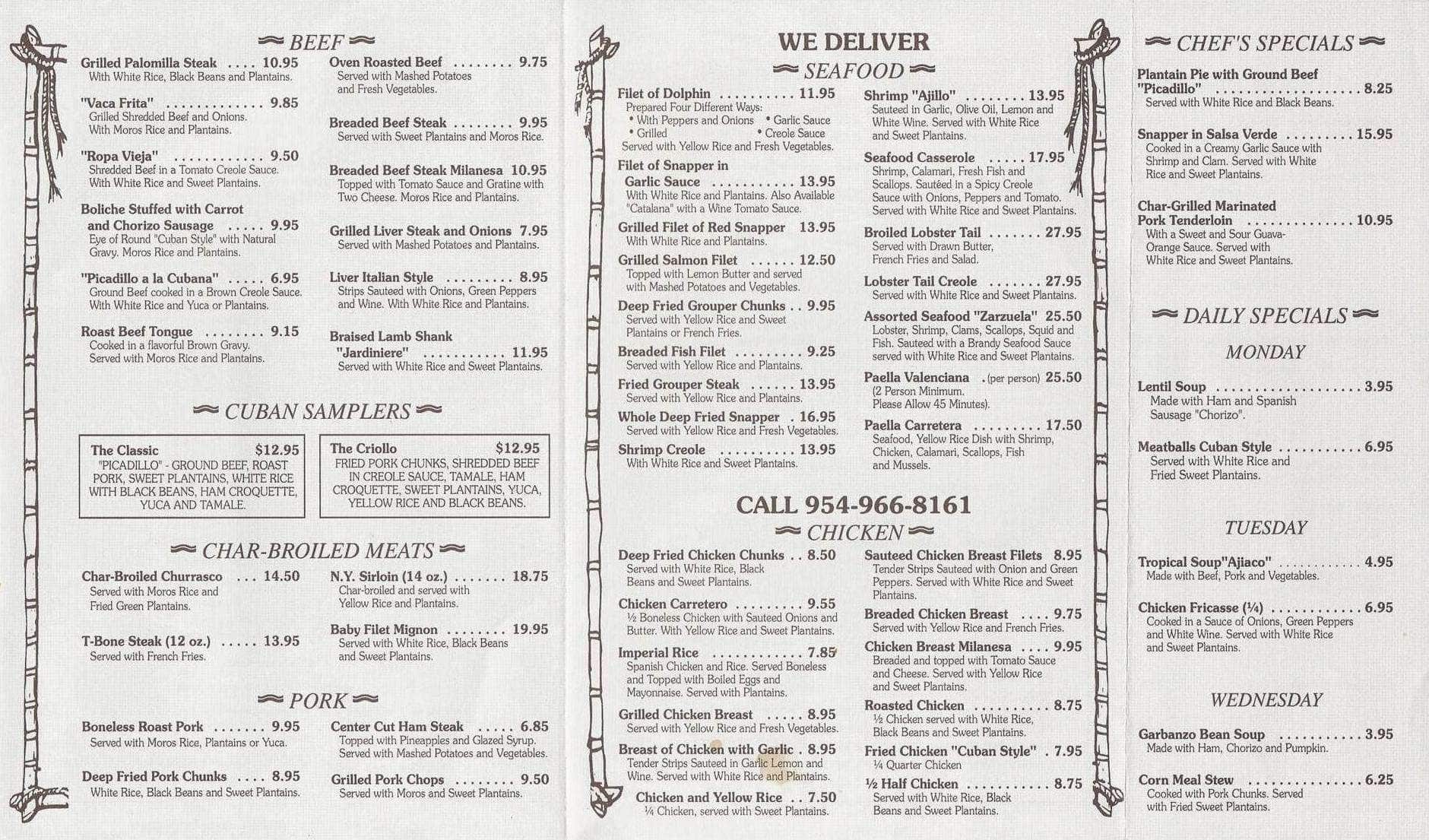 Menu at La Carreta restaurant, Hialeah, W 16th Ave