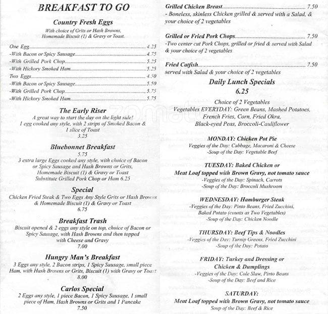 Menu at Bluebonnet Cafe, Haltom City, Haltom Rd