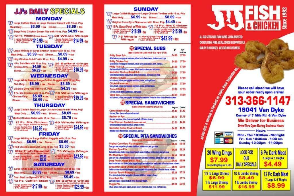 J J Fish Chicken Menu Menu For J J Fish Chicken Hamtramck Detroit