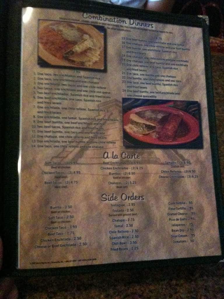 Menu at La Tolteca Mexican Restaurant, Salisbury
