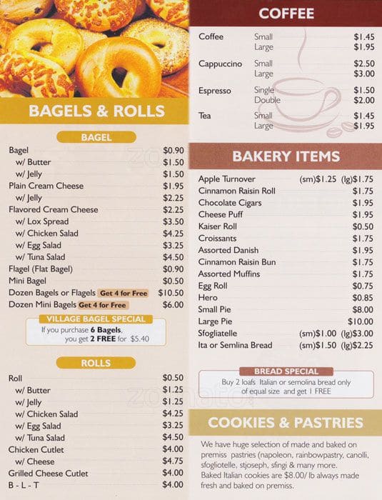 Village Bagel Menu, Menu de Village Bagel, Whitestone, New York City Urbanspoon/Zomato