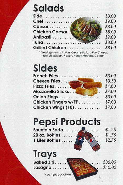 Menu at Nino's Pizza restaurant, Lansdale