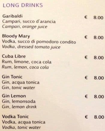 Menu di Rinascente Milano 