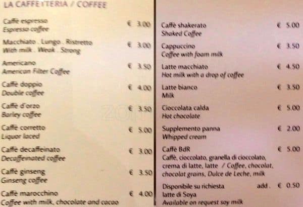 Menu di Rinascente Milano 
