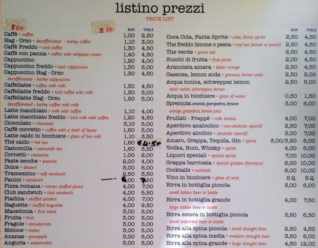Menu di Vizi & Stravizi 