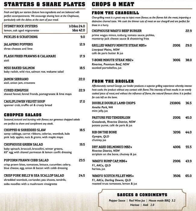 Halls Chophouse Menu