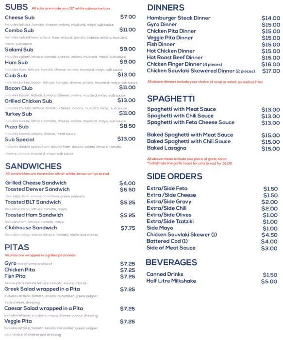 Menu at Burgers & Subs restaurant, Winnipeg, St Mary's Rd