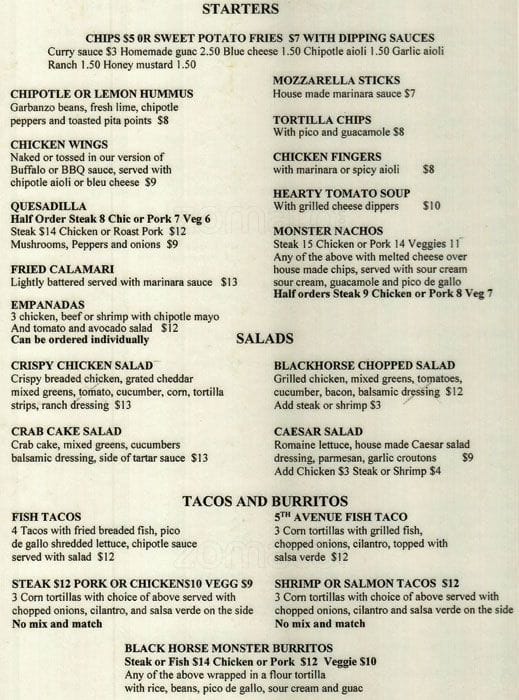 Menu at Black Horse Pub, New York City