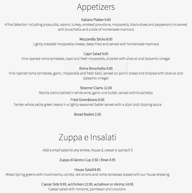 Boccelli's Ristorante Menu - Urbanspoon/Zomato