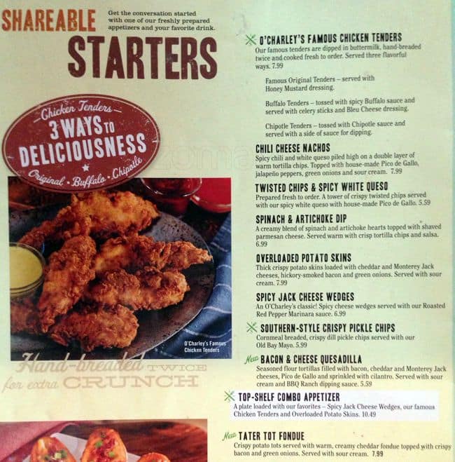 O Charley S Menu Prices Slideshare