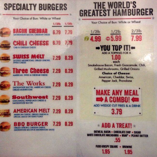 Fuddruckers Menu, Menu v reštaurácii Fuddruckers, Sardis, Charlotte