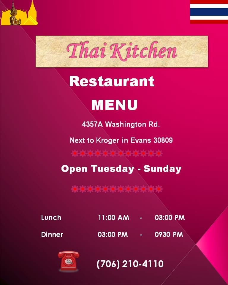 Thai Kitchen Menu, Menu for Thai Kitchen, Evans, Augusta ...