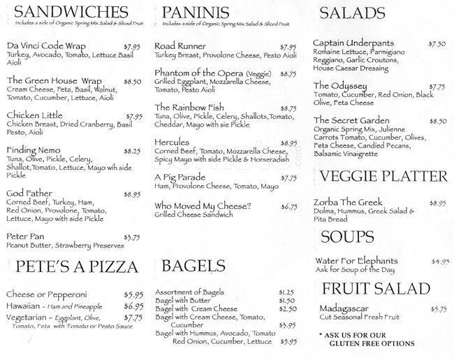 Bookmark Cafe Menu, Menu for Bookmark Cafe, Lafayette, Lafayette/Orinda